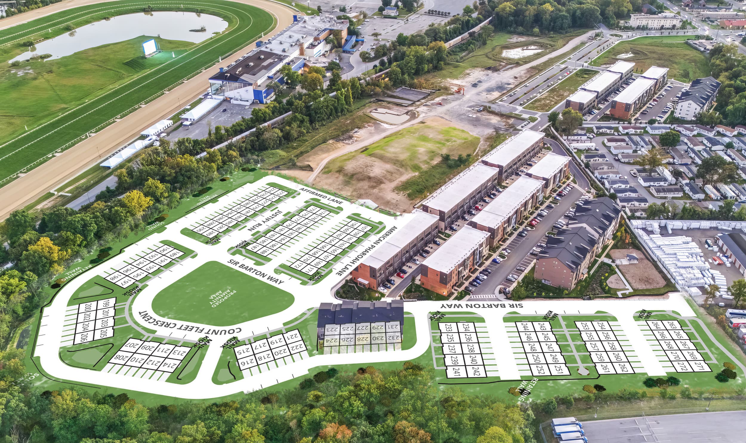 aerial view of the community with homesite numbers