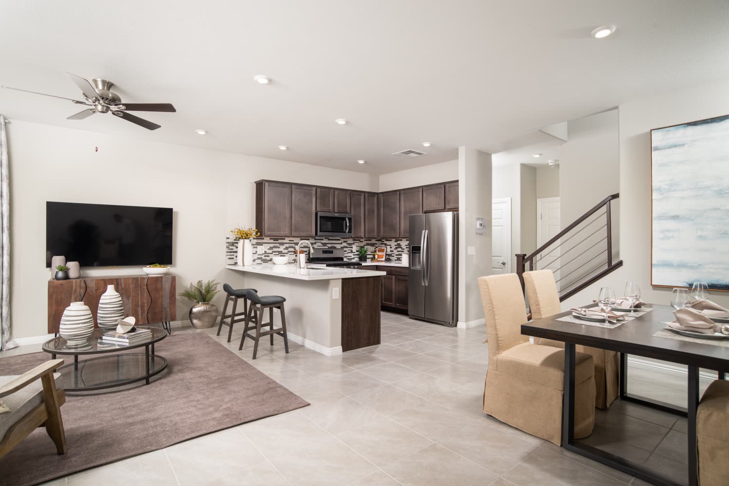 living and dining area with tile flooring