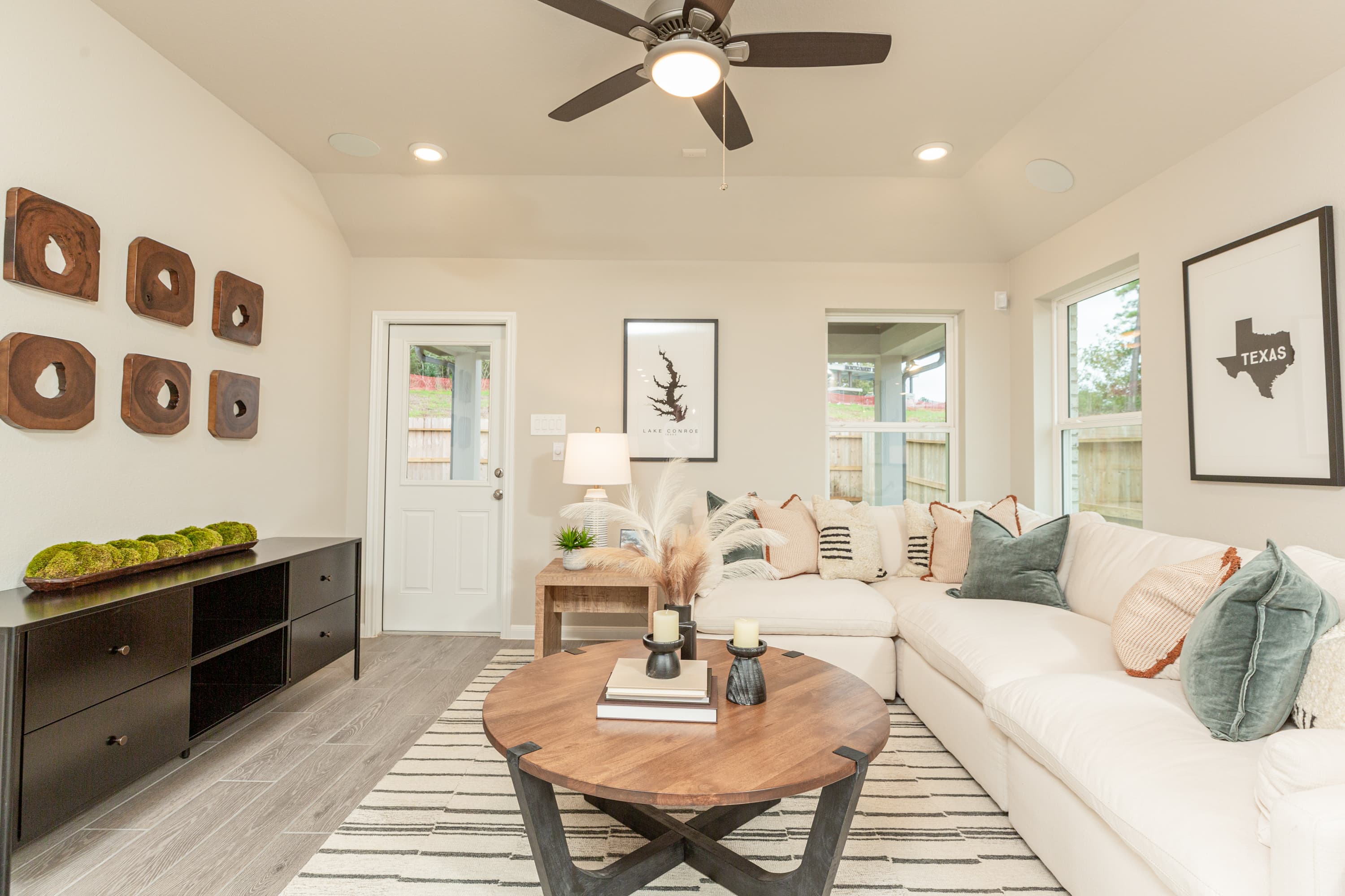 great room with tile floor