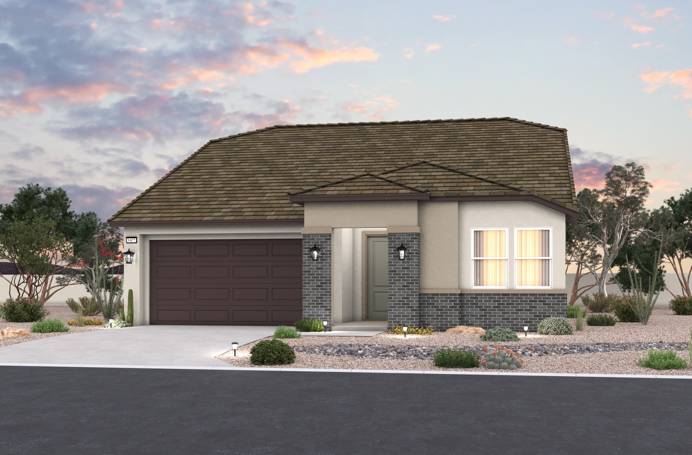 home exterior with stucco & brick