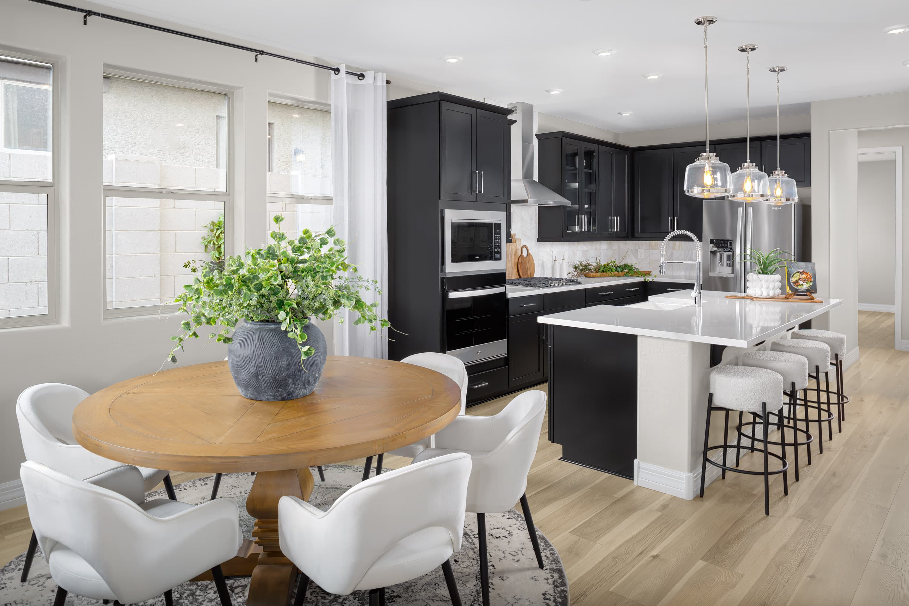 kitchen with large island and barstools