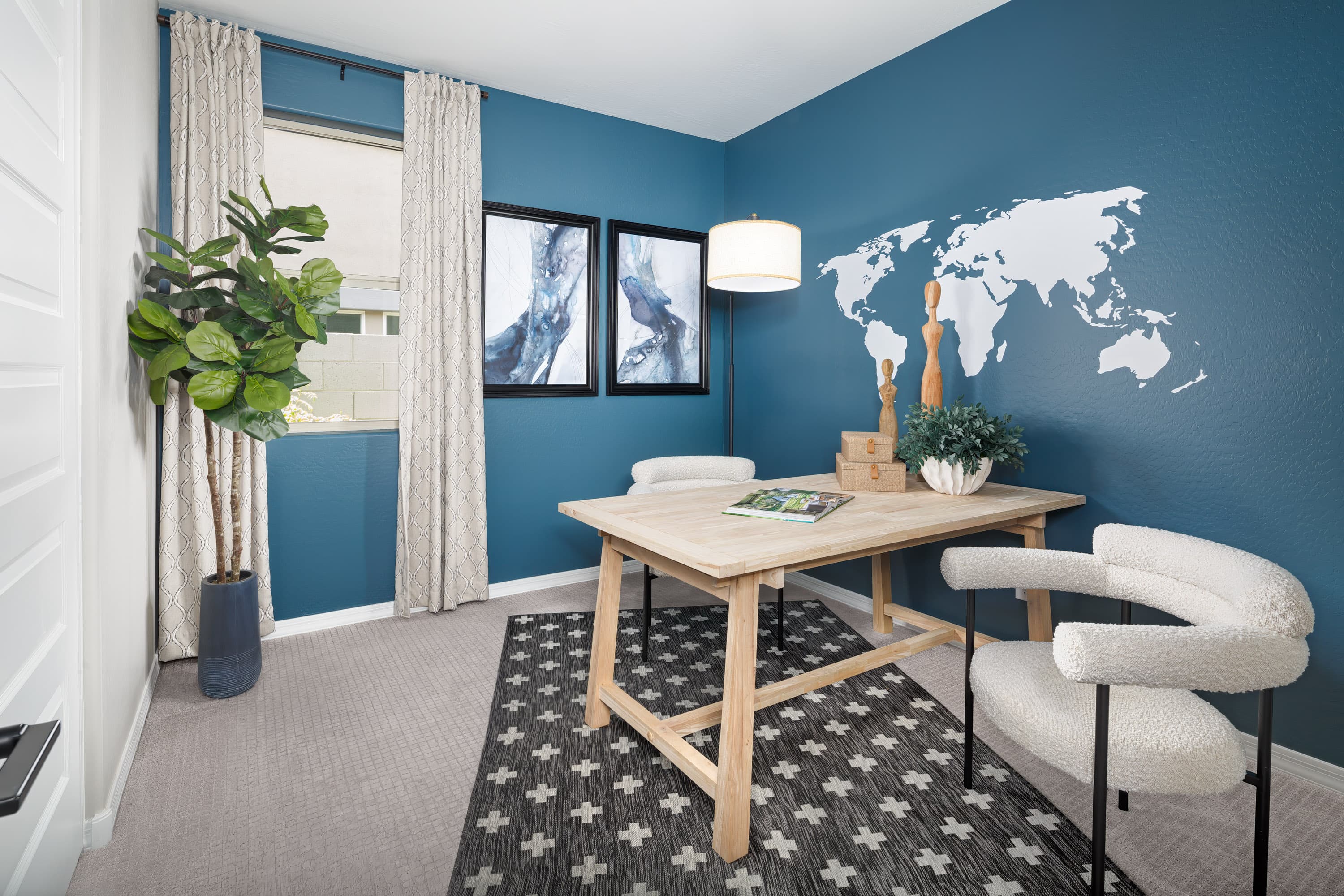 study with desk and wall art