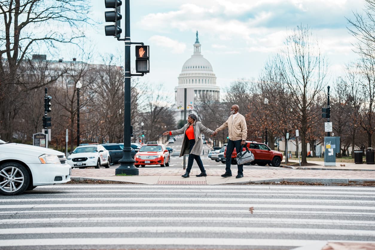 people crossing the street in dc