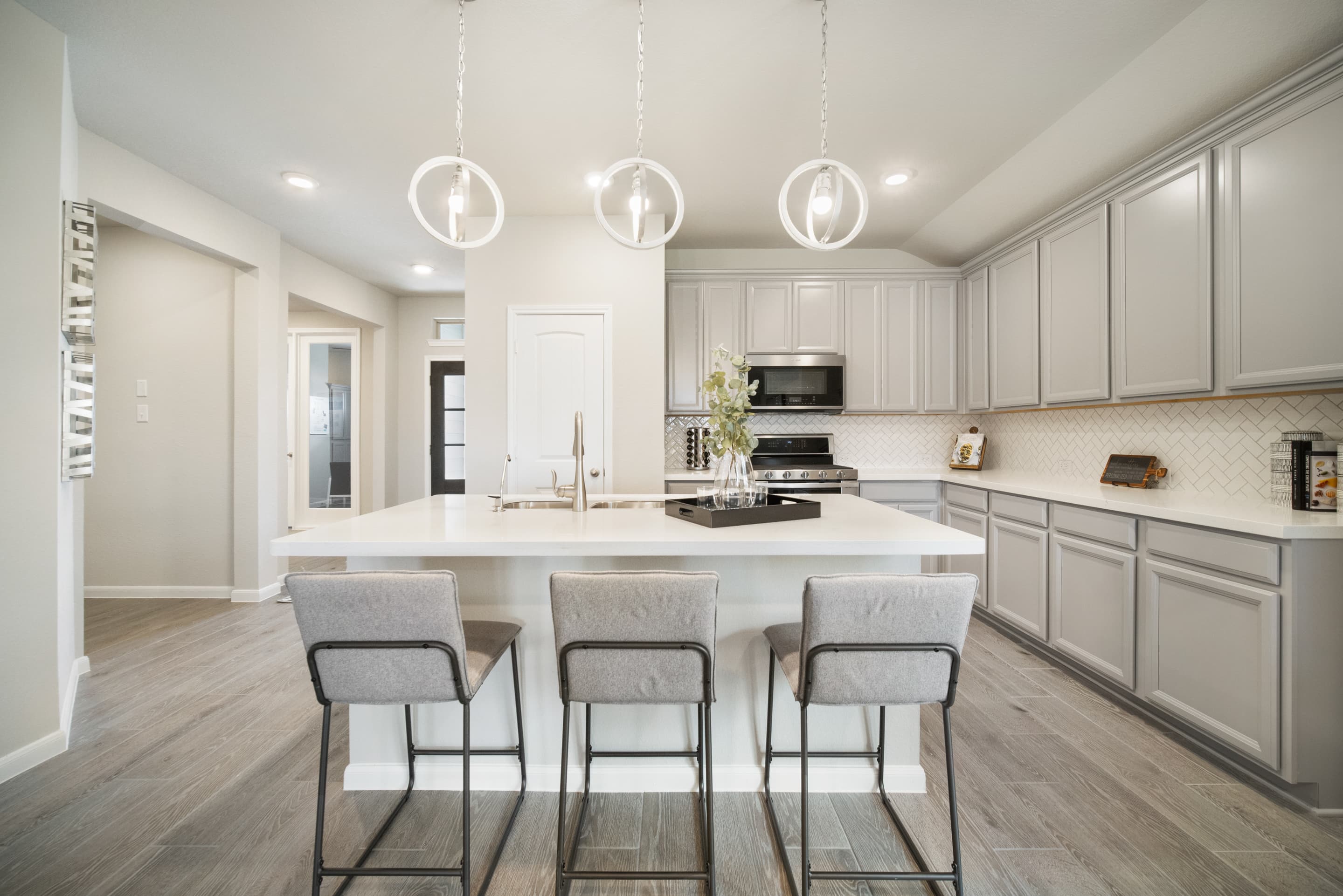 kitchen with island and pendant lights