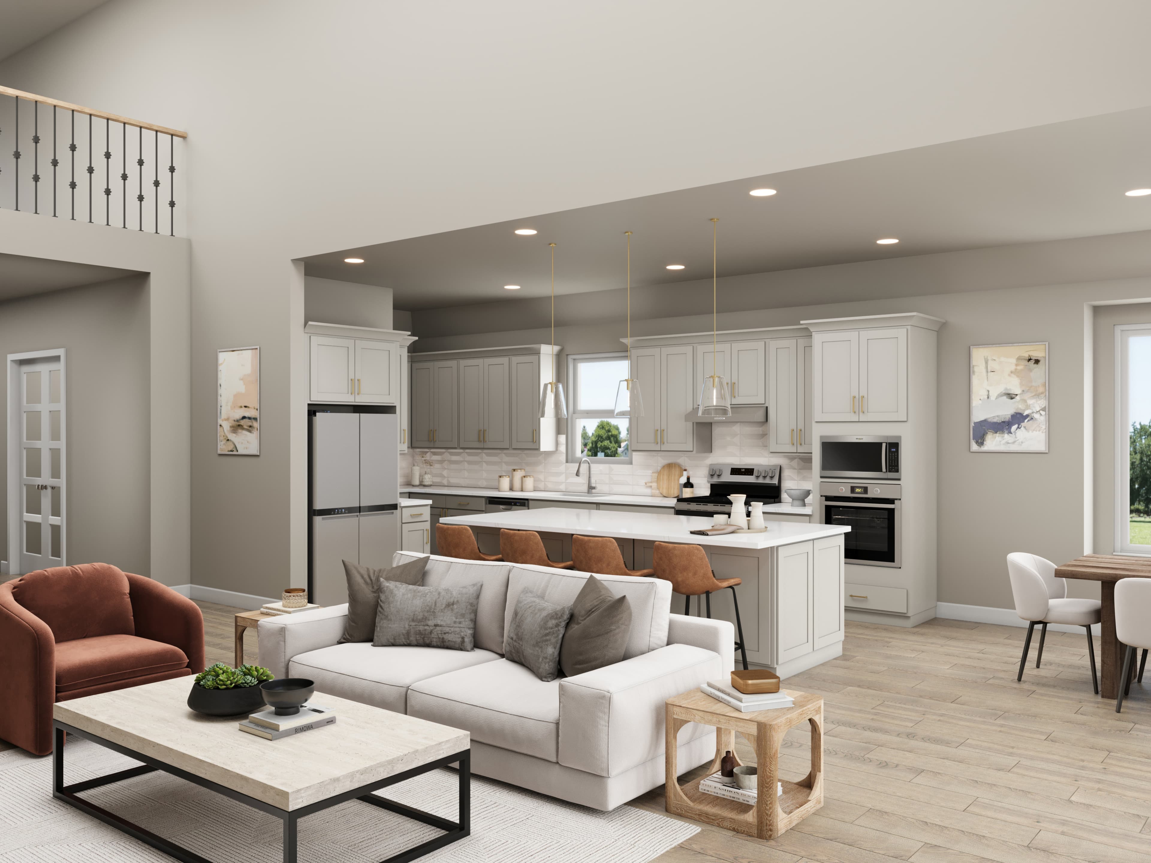 kitchen with light gray cabinets