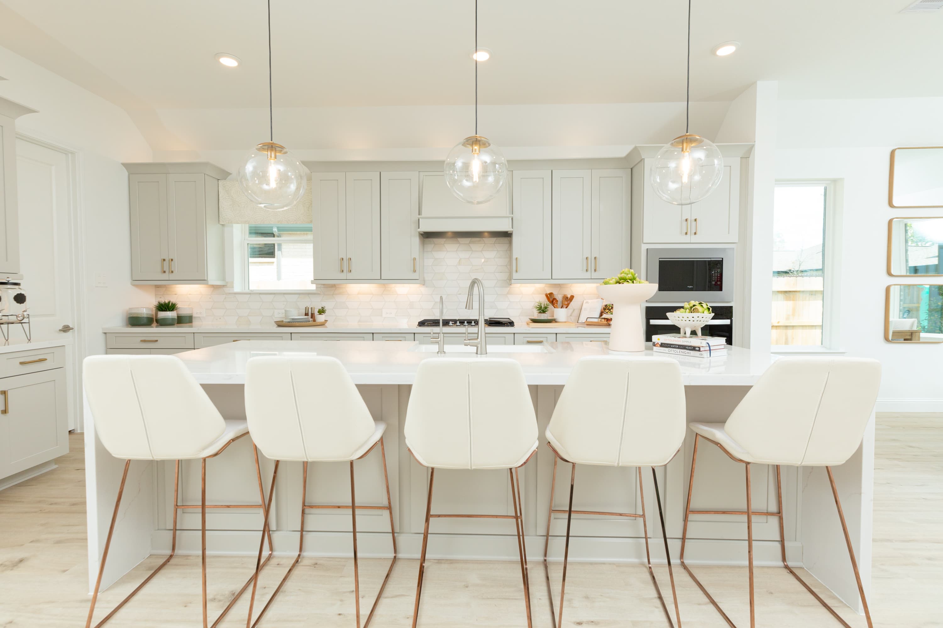 kitchen with waterfall island