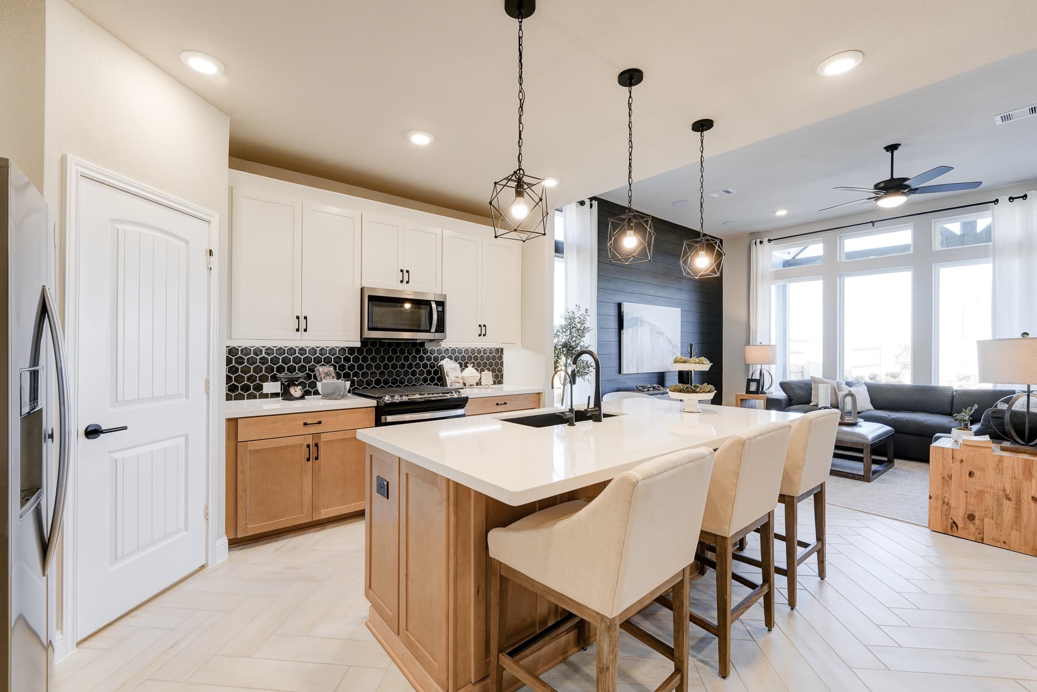 kitchen with large island and wood cabinets 